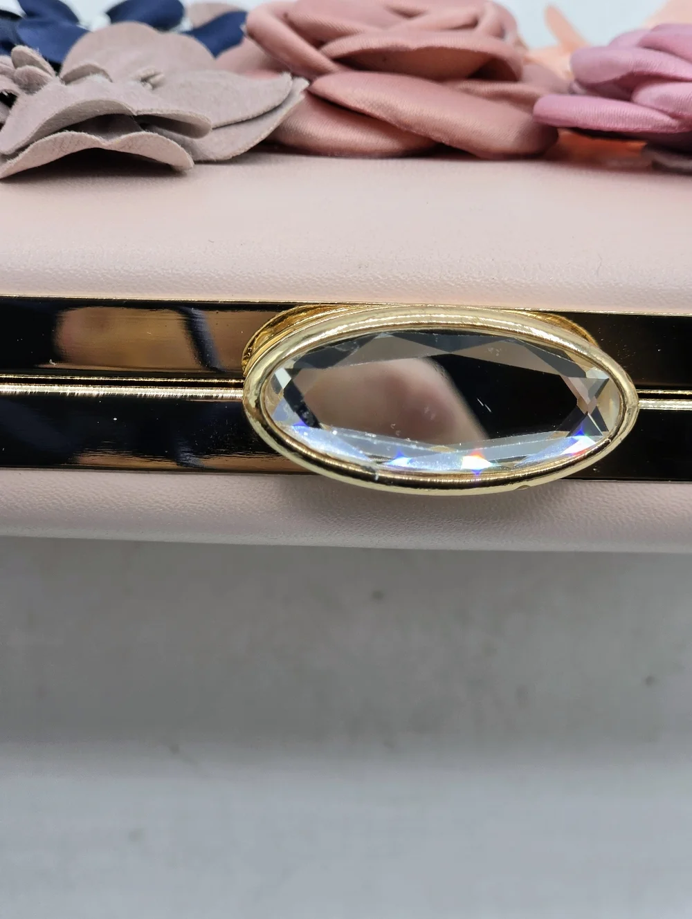 Amaze Floral 3D Embellished Box Clutch - Blush Pink & Gold